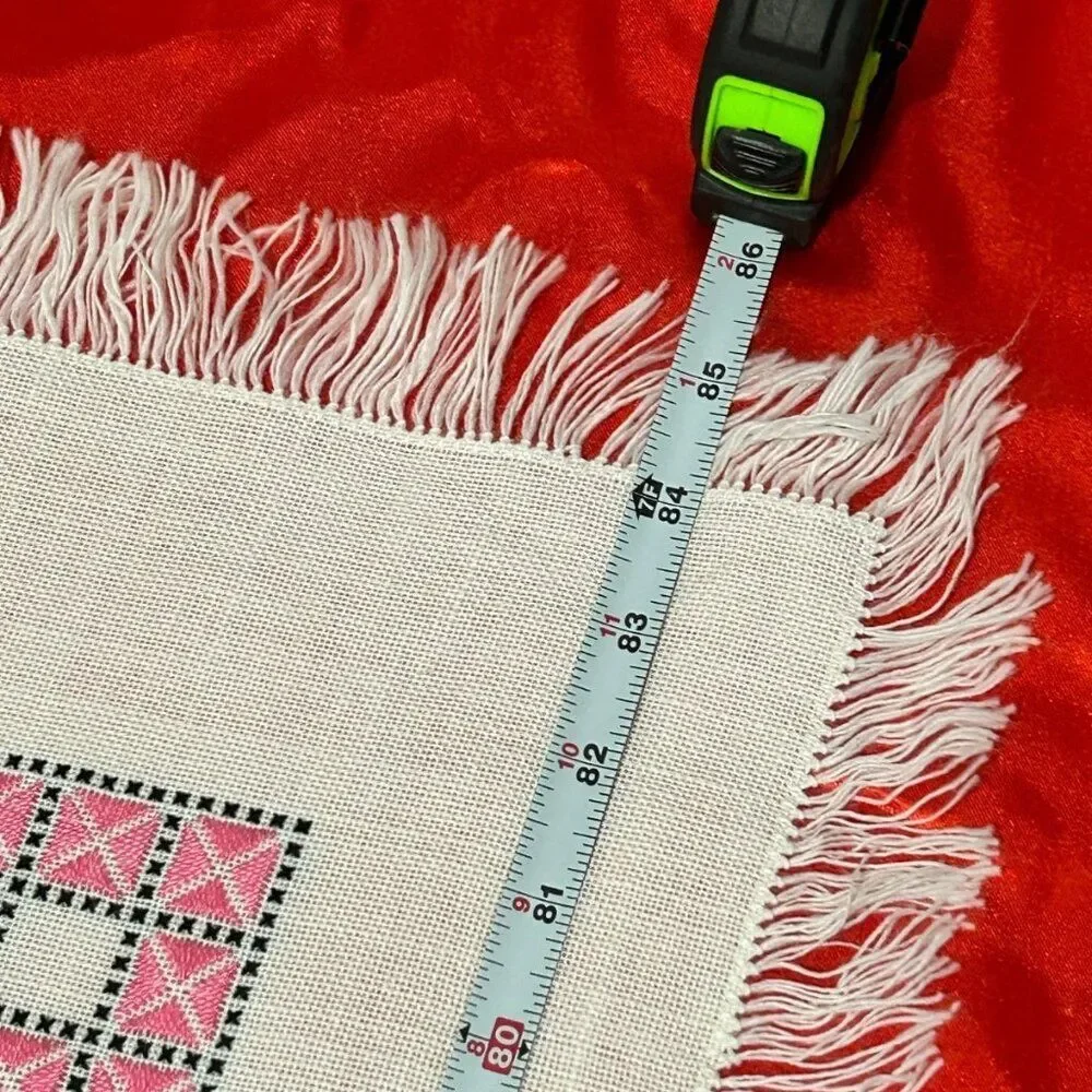 Handmade TableCloth Geometric Embroidery 62 x 85 inches Pink, Black & White